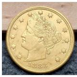 1883 Racketeer $5 Gold- Gold Plated V Nickel