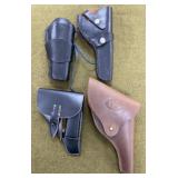 4 Leather Hand Gun Holsters & Walther Magazine