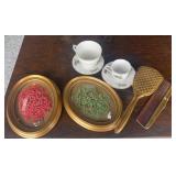 Teacups, Brush & Comb, Dried Flowers Oval Frames