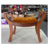 Wood Scroll Stool with Velvet Seat