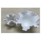 2 - Hobnail Milk Glass Bowls