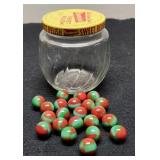 Jar w/ 22 Water Melon Marbles