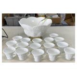 Punch Bowl and Cups, Milk Glass