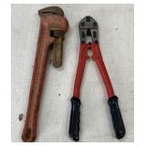 Bolt Cutters and Pipe Wrench