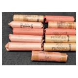 11 Rolls 1963-D, 64-D Unc. Lincoln Copper Cents
