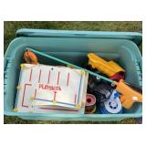 Tote with Lid Full of Toys