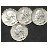 4 Washington 90% Silver Quarters