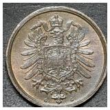 1874 German Empire 2 Pfennig Coin High Grade