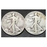 1942 & 1944-D Walking Liberty Silver Half Dollars