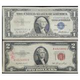 1957 $1 Silver Certificate & 1953 $2 Red Seal
