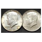 Pair of Kennedy 90% Silver Half Dollars BU