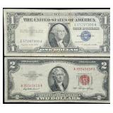 1957 $1 Silver Certificate & 1953 $2 Red Seal