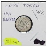 1911 Barber Silver Dime Love Token