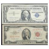 1957 $1 Silver Certificate & 1953 $2 Red Seal