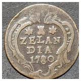 1780 Zeeland 1 Duit Copper Coin Netherlands
