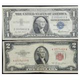 1957 $1 Silver Certificate & 1953 $2 Red Seal