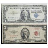 1957 $1 Silver Certificate & 1953 $2 Red Seal