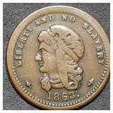 1863 Liberty an No Slavery Civil War Token Nice