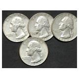 4 Washington 90% Silver Quarters