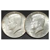 Pair of Kennedy 90% Silver Half Dollars BU