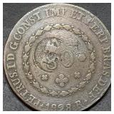1828 Brazil 40 Reis Counterstamp on 80 Reis Coin