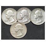 4 Washington 90% Silver Quarters