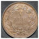 1882 Portugal 5 Reis Bronze Coin High Grade
