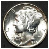 1945 Mercury Silver Dime Gem BU MS65+