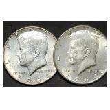 Pair of Kennedy 90% Silver Half Dollars BU