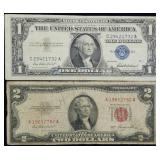 1957 $1 Silver Certificate & 1953 $2 Red Seal