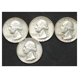 4 Washington 90% Silver Quarters