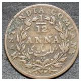 1835 East India Company 1/12 Anna Coin British