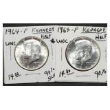 Pair of Kennedy 90% Silver Half Dollars BU