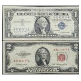 1957 $1 Silver Certificate & 1953 $2 Red Seal