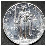 1955 Vatican City 5 Lira Coin Gem BU