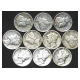 10 Mercury Silver Dimes in Nice Condition