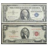 1957 $1 Silver Certificate & 1953 $2 Red Seal