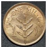 1927 British Palestine One Mil Copper Coin BU