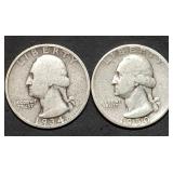 1934 & 1950-S Washington Silver Quarters