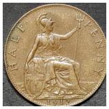 1912 Great Britain Half Penny High Grade