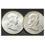 1962 & 1963 Franklin Silver Half Dollars Denver