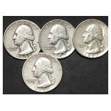 4 Washington 90% Silver Quarters