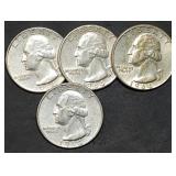 4 Washington 90% Silver Quarters