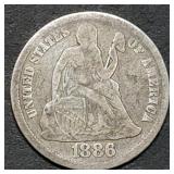 1886 Seated Liberty Silver Dime