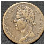 1825 French Colonies 5 Cent Bronze Coin Nice