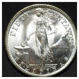 1944-S Philippines 50 Centavos Silver Coin Gem BU