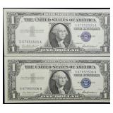 Pair of Sequential 1957 $1 Silver Certificates CU