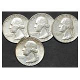4 Washington 90% Silver Quarters