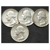 4 Washington 90% Silver Quarters