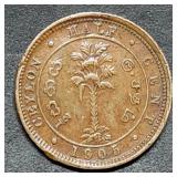 1905 Ceylon Half Cent British Colonial Coin